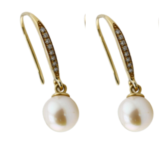 14K Earring Huck with Pearl & Synthetic Diamond