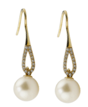 14K Earring Huck with Pearl & Synthetic Diamond 