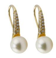 14K Earring Huck with Pearl & Synthetic Diamond 