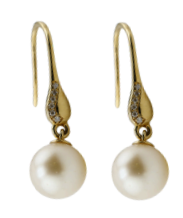 14K Earring Huck with Pearl & Synthetic Diamond 