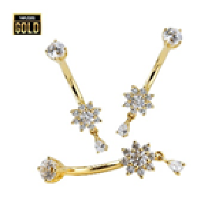 "14K Real Gold Bananbell Flower With Prong Stetted With Zirconia 14GA(1.6mm-9mm) " 