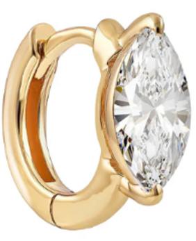 14K Real Gold Hinged Ear Huggies With Lab Grown Diamond Marquise Shape  Diameter - 5mm