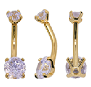 18K Real Gold Bananabell with Prong Setted Crystal with High  Carbon CZ - 14GA(1.6*10mm)
