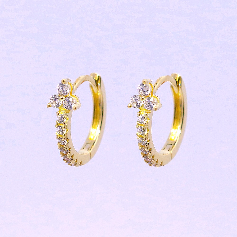 14K Real Gold Earing With Carbon Treated CZ 1.2X8mm/ GG-EAR288