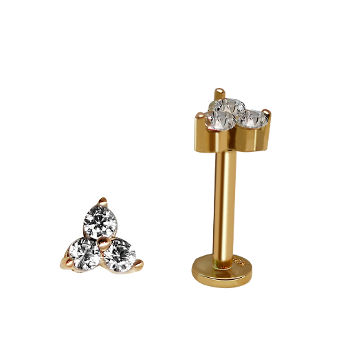 14K Real Gold Internally Labret with High - Fire Carbon Treated CZ/ Synthetic Diamond Simulant 1.2x6mm with 4mm Disc 