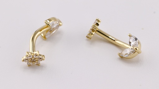 14K Real Gold Belly Banana with High-Carbon Treated CZ Flower Top, Internally Threaded, Fixed Bottom Part – 1.6 x 10 mm